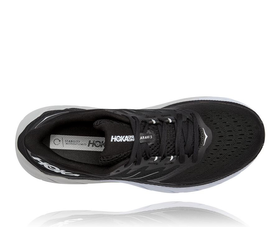 Hoka Australia One One Arahi 5 - Mens Running Shoes Black/White - GTOKD-8745